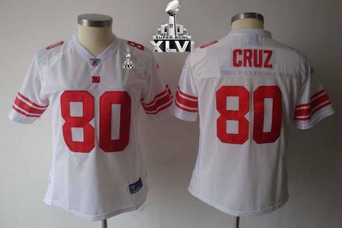 Giants #80 Victor Cruz White Women's Team Color Super Bowl XLVI Stitched NFL Jersey - Click Image to Close